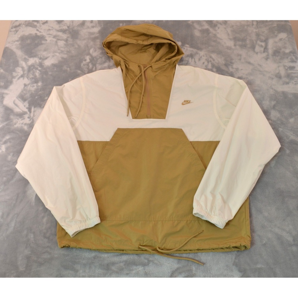 Nike Activewear Polyester Lightweight Windbreaker Hoodie 1/4 Zip Size M Tan Whit